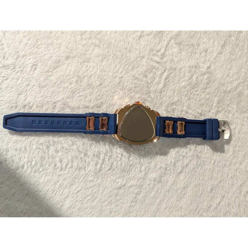 Liboger Wristwatch Mens OS Blue  Triangular Chronograph Silicone Strap Nwot